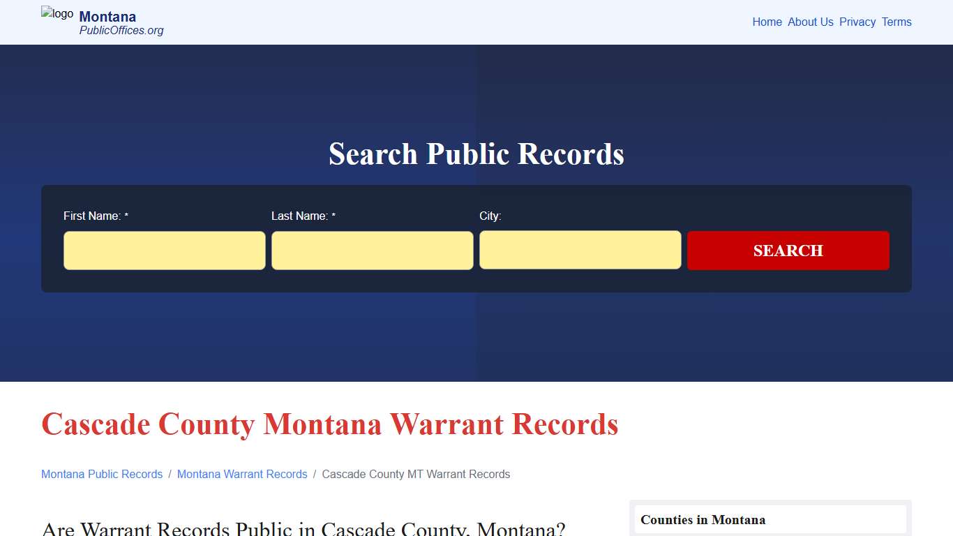 Cascade County, MT Warrant Records Search – PublicOffices.org