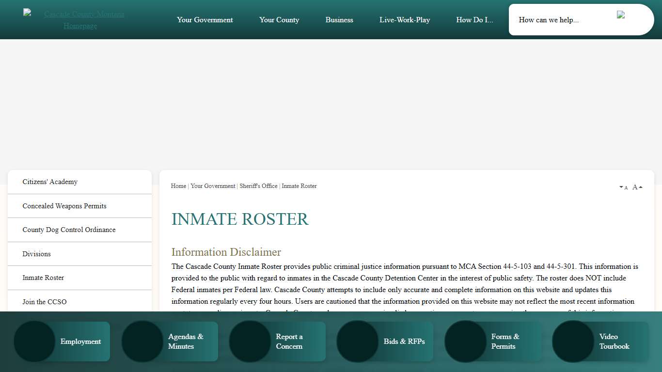Inmate Roster | Cascade County, MT